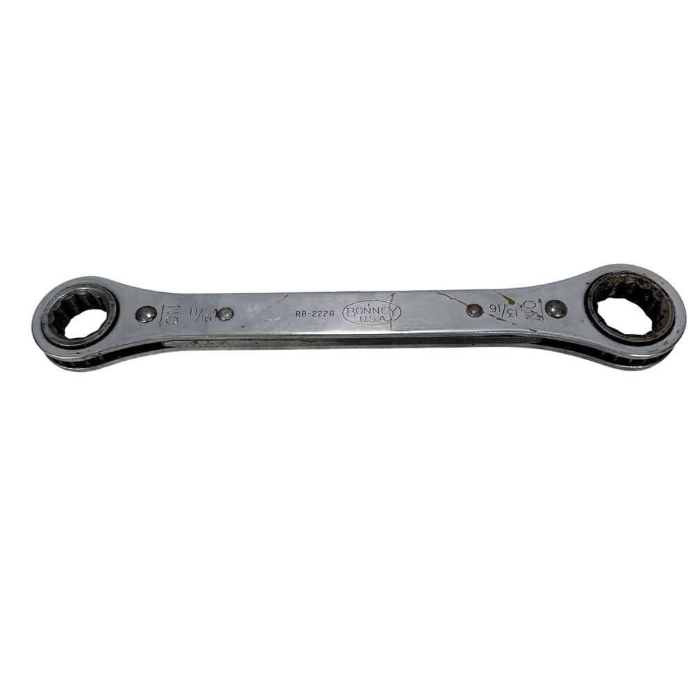 Vintage Bonney USA RB-2226 Box End 9" Ratchet Wrench Double Sided 11/16 & 13/16